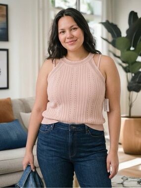 Lucky Brand Peach Ribbed Sleeveless High-Neck Tank Sweater